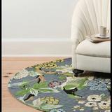 Anthropologie Accents | Anthropologie Embroidered Conure Bird Round Rug 5 Foot Round Excellent | Color: Blue/Green | Size: Os