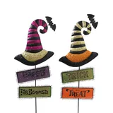 Gerson Metal Witch's Hats with Halloween Signs Yard Stake 2-piece Set, Multicolor