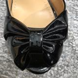Nine West Shoes | Black Leather (Glossyshiny) Bow Peep Toe Heelspumps By Nine West | Color: Black | Size: 8.5