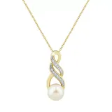 Belk & Co 1/10 Ct. T.w. Diamond And Pearl Pendant Necklace In 10K Yellow Gold, 18 In