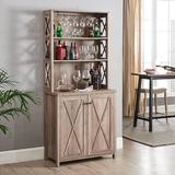 new chapter Stone Grey Bar Cabinet | Kitchen Cabinet w/ Microwave Stand in Gray, Size 70.5 H x 15.5 W x 31.0 D in | Wayfair A0B1B091MHRWWRA0B0