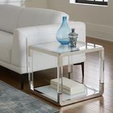 Modus Furniture Jasper Glass Floor Shelf End Table w/ Storage Plastic/Acrylic/Stainless Steel/Glass in Gray, Size 20.0 H x 22.0 W x 22.0 D in