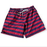 J. Crew Swim | J. Crew Swim Trunks Navy Red Stripe Mesh Lined Pockets. Size Large | Color: Blue/Red | Size: L