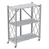 Rebrilliant Helgine Any Space WFH Collection Folding Metal Bookcase w/ 3 Shelves & Casters - 44"H Metal in Gray, Size 34.25 H x 28.35 W x 14.17 D in