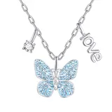 "Silver-Plated Blue Crystal Butterfly ""Love"" Charm Necklace, Women's, Size: 18"""