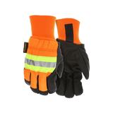 MCR Safety Luminator Leather Drivers Insulated Work Gloves Premium Grain Pigskin Leather Palm and Hi-Vis Back Thermosock Lined and Wing Thumb Black