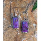 YS Gems Women's Earrings Purple - Purple Copper Turquoise & Sterling Silver Rectangle Drop Earrings