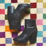 Zara Shoes | Chunky Cowboy Boots Black Size 7 | Color: Black | Size: 7