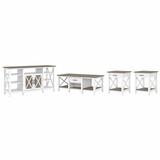 Bush Furniture Key West Tall TV Stand with Coffee Table and Set of 2 End Table Shiplap Gray/Pure White - KWS025G2W
