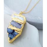Divine Karma Necklaces - Blue Drusy & Cultured Pearl Pendant Necklace