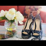 Nine West Shoes | Nine West New Black Lace Peep Toe Sandals | Color: Black | Size: 5.5