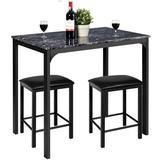 Latitude Run® 3 Pcs Dining Table & Chairs Set w/ Faux Marble Tabletop 2 Chairs Contemporary Dining Table Set For Home Or Hotel Dining Room in Black