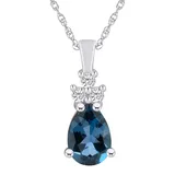 "Alyson Layne 14k White Gold Pear Shape London Blue Topaz & 1/6 Carat T.W. Diamond Pendant Necklace, Women's, Size: 18"""