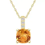 "Alyson Layne 14k Gold Cushion Citrine & Diamond Accent Pendant Necklace, Women's, Size: 18"", Orange"