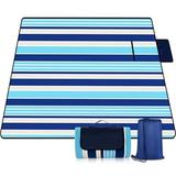 Panarciss 80"X 80" Outdoor Wild Rice Blanket Three Floors Waterproof Camping Mat Foldable Picnic Pad Home Party Anti-Sand Beach Blanket, Wool in Blue