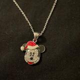 Disney Accessories | Disneys Santa Mickey Mouse Christmas Necklace | Color: Red/Silver | Size: 16 Inch Chain, 1 Inch Pendant