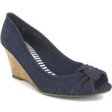 American Eagle Outfitters Shoes | American Eagle Denim Twist Knot Cork Peep Toe Wedges 8 | Color: Blue | Size: 8