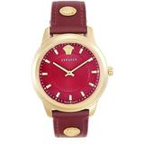 Goldtone Stainless Steel & Leather-strap Watch - Red - Versace Watches
