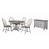 Sunset Trading Country Grove Round or Oval Extendable Dining Table Set With 2 Arm Chairs With Buffet In Distressed Gray and Brown Wood - Sunset Trading DLU-CG4260-30AGOB6