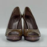 Gucci Shoes | Gucci Patent Leather Peep Toe Bamboo Heel Platform Shoes Size 34.5 Heel 4.25 In | Color: Tan | Size: 34.5