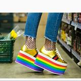 Gucci Shoes | Gucci Peggy Rainbow Platform Sneaker | Color: Gold/Red | Size: 8.5