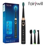 Fairywill Sonic Electric Toothbrush 3 Modes Rechargeable Deep Clean with 4 Replacement Heads Waterproof Black
