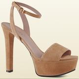 Gucci Shoes | Gucci Leila Suede Platform Sandals, Natural, 37.5 | Color: Cream/Tan | Size: 7.5