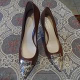 Coach Shoes | Coach Zan Brown Snake Print Cap Toe Leather Kitten Heel Pumps Size 5.5m | Color: Brown/Gray | Size: 5.5