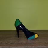 Nine West Shoes | Peep Toe Color Block Pumps By Nine West | Color: Blue/Green/Yellow | Size: 7.5