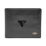 "Men's Fossil Black Maine Bears Leather Ryan RFID Flip ID Bifold Wallet"