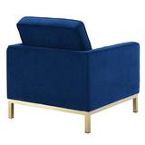 Everly Quinn Loft Gold Stainless Steel Leg Performance Velvet Armchair Set Of 2 Wood/Velvet in Blue/Navy, Size 31.0 H x 61.0 W x 32.0 D in | Wayfair