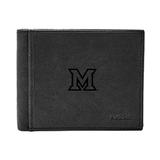 Men's Fossil Black Miami University RedHawks Leather Ingram RFID Flip ID Bifold Wallet
