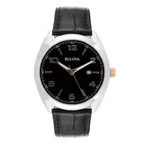 Bulova Men's Black Leather Strap Watch - 98B367, Size: Large