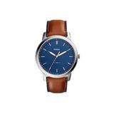 Men's Fossil Minimalist Leather Strap Watch-Blue Dial N/A