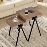17 Stories Natural Oak Nesting Coffee Tables Set Of 2, Mid-Century Square Wooden End Table Rustic Accent Side Table For Living Room Bedroom Wood