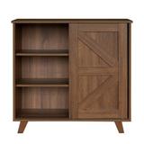 Gracie Oaks 3 Levels Storage Sideboard Cabinet w/ Sliding Barn Door & Adjustable Shelves Wood in Brown, Size 31.9 H x 31.9 W x 15.7 D in | Wayfair