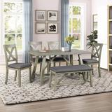 Gracie Oaks 6 Piece Dining Table Set Wood Dining Table & Chair Kitchen Table Set w/ Table, Bench & 4 Chairs, Rustic Style in Brown/Gray | Wayfair