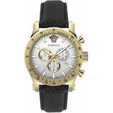 Chrono Sporty Leather Watch - Metallic - Versace Watches