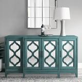 Canora Grey 60 Inch Wide Mirrored Wood Sideboard Rustic Storage Buffet Cabinet Wood in Green, Size 34.0 H x 60.0 W x 17.0 D in | Wayfair