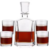 Mercer41 Capitol Glass Decanter Airtight Geometric Stopper w/ 4 Glasses- Whiskey Decanter For Wine, Bourbon, Brandy, Liquor, Water, Juice | Wayfair