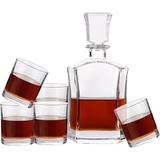Mercer41 Capitol Glass Decanter Airtight Geometric Stopper w/ 5 Glasses- Whiskey Decanter For Wine, Bourbon, Brandy, Liquor, Water, Juice | Wayfair