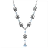 1928 Pewter Pawprint Light Blue Glass Bead Y-Necklace, Women's