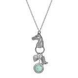 1928 Silver Tone Simulated Turquoise Medallion, Horse, Heart, & Boot Charm Necklace, Women's, Turquoise/Blue