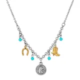 1928 Two-Tone Simulated Turquoise Beads Horse Charm Necklace, Women's, Turquoise/Blue