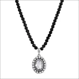 1928 Silver Tone Crystal Black Beaded Necklace, Women's