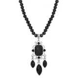 1928 Silver Tone Black Bead Chandelier Necklace, Women's