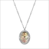 1928 Silver Tone Floral Locket Necklace, Women's, Pink