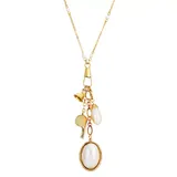 1928 Gold Tone Simulated Pearl Locket Charm Necklace, Women's, White