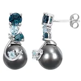 Stella Grace 14k White Gold Tahitian Cultured Pearl, Blue Topaz & Diamond Accent Drop Earrings, Women's, Multicolor
