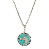 1928 Silver Tone Simulated Turquoise Enamel Horse Locket Necklace, Women's, Turquoise/Blue